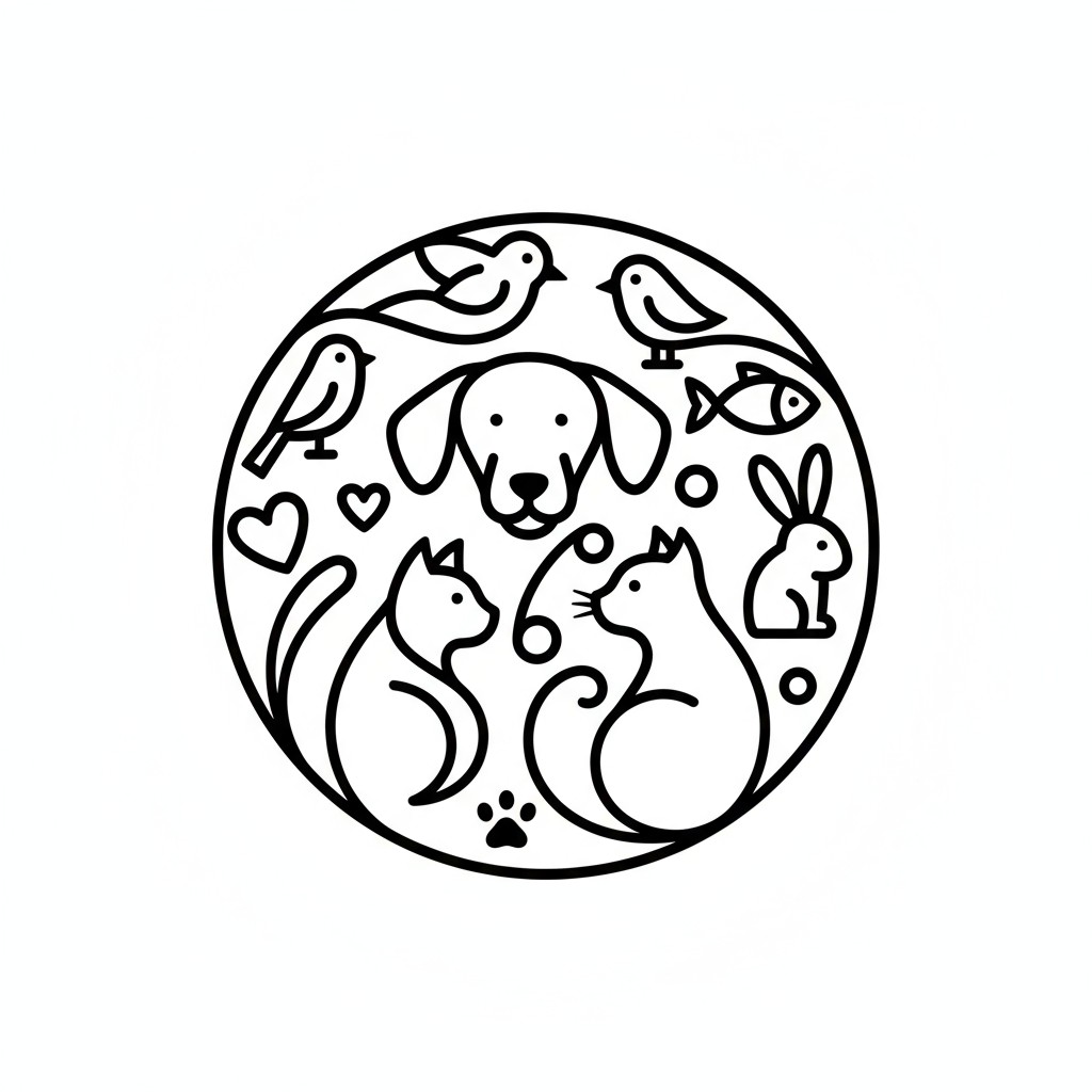 Animals in a circular design.